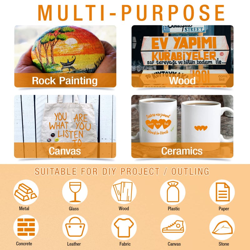 DAPAWIN Orange Paint Pen Permanent Paint Markers - 8 Oil Based Paint Pens, Medium Tip, Quick Drying and Waterproof Marker Pens for Metal, Rock Painting, Wood, Fabric, Plastic, Canvas, Mug, Orange Marker - Image 4